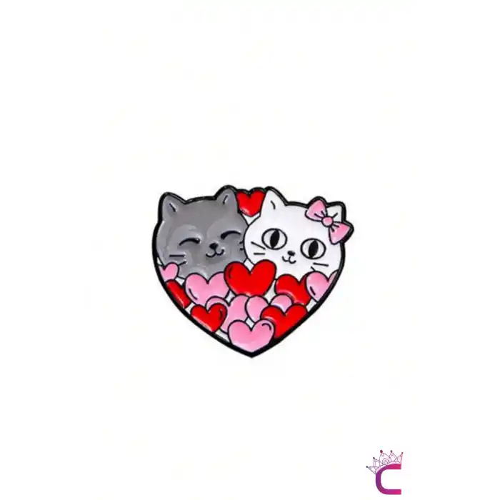 Full of Love Sevimli Kalpli Kedi Pin Broş - Hediyelik Aşk Sevgili Arkadaş Çanta Şapka Süsü Rozeti