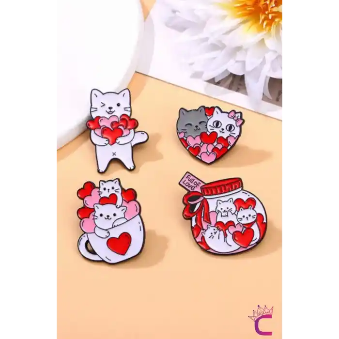 Full of Love Sevimli Kalpli Kedi Pin Broş - Hediyelik Aşk Sevgili Arkadaş Çanta Şapka Süsü Rozeti