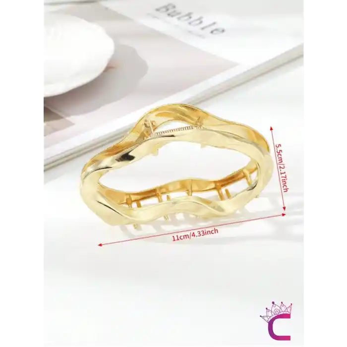 Geometrik Tasarım Gold Kadın Metal Mandal Toka 11 cm - Yeni Trend Zarif Mandallı Saç Topuz Tokası