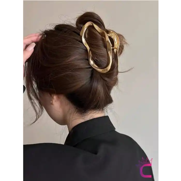 Geometrik Tasarım Gold Kadın Metal Mandal Toka 11 cm - Yeni Trend Zarif Mandallı Saç Topuz Tokası