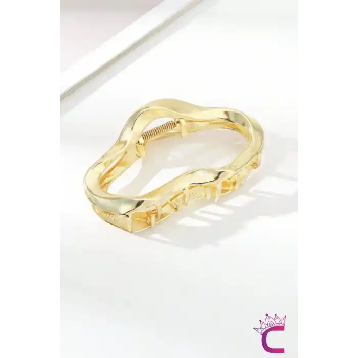 Geometrik Tasarım Gold Kadın Metal Mandal Toka 11 cm - Yeni Trend Zarif Mandallı Saç Topuz Tokası