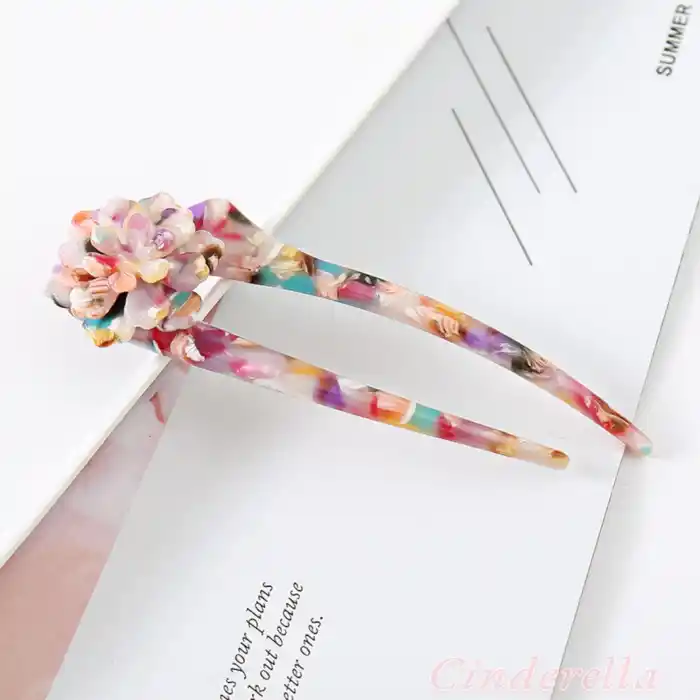 Gökkuşağı Parti Flower Fransız El Yapımı Lüks Kemik Topuz Tokası - Vintage Çubuk Saç Topuz Tokası