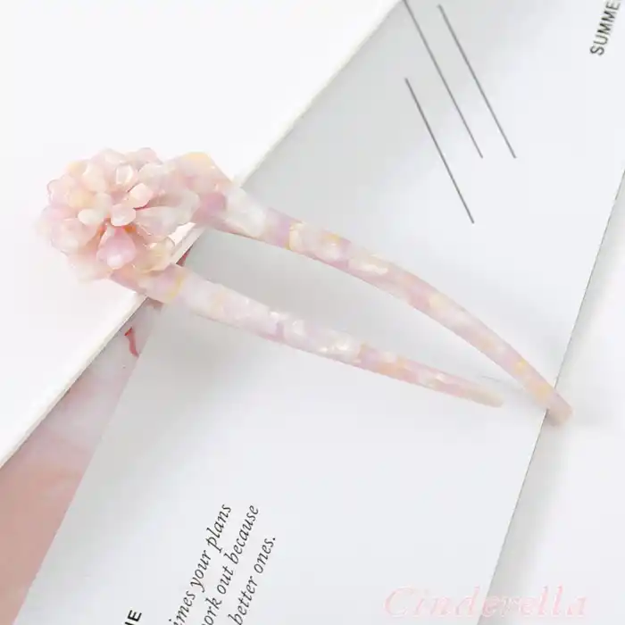 Gül Beyaz Flower Fransız El Yapımı Lüks Kemik Topuz Tokası - Çubuk Saç Topuz Tokası - Topuz Çubuğu