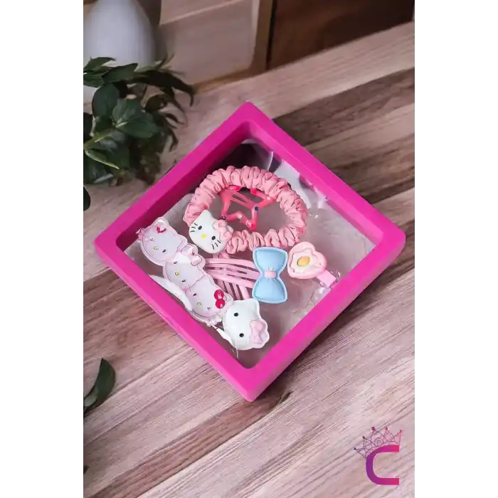 Hello Kitty 6lı Özel Kutulu Hediyelik Kız Çocuk Toka Seti - Çıt Çıt Pens Lastikli Bebek Saç Tokası