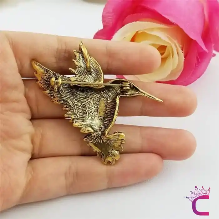 HummingBird Tasarım Kadın Zirkon Taşlı Kuş Broş - Hediyelik Arkadaşa Sevgili Eşe Anneye Yaka İğnesi