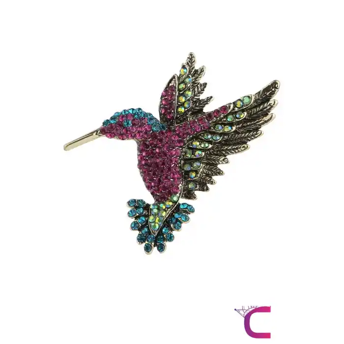 HummingBird Tasarım Kadın Zirkon Taşlı Kuş Broş - Hediyelik Arkadaşa Sevgili Eşe Anneye Yaka İğnesi