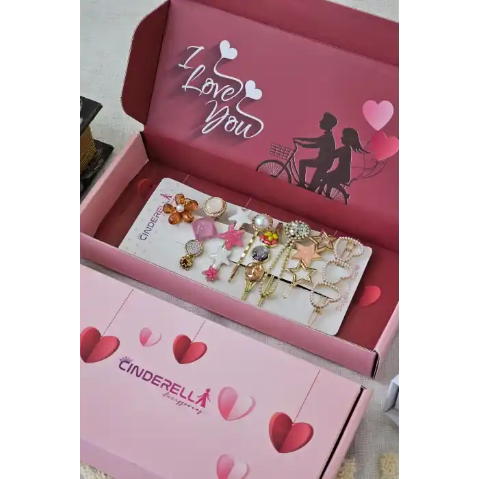 I LOVE YOU Özel Hediye Kutusu Pembe 3x10x22cm- Kadına Sevgiliye Kız Arkadaşa Hediyelik Toka Kutusu