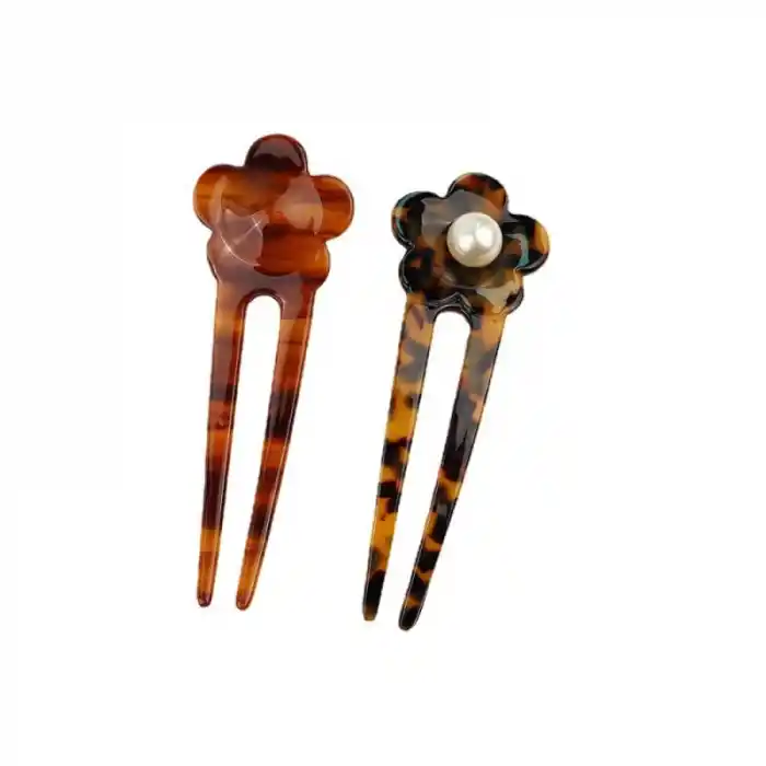 İncili Bakır Kızılı Model France-Handmade Lüks Kemik Topuz Tokası - Çubuk Saç Topuz Tokası