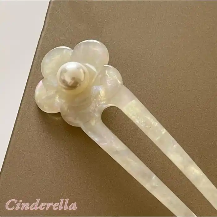 İncili Beyaz Model France-Handmade Lüks Kemik Topuz Tokası - Çubuk Saç Topuz Tokası