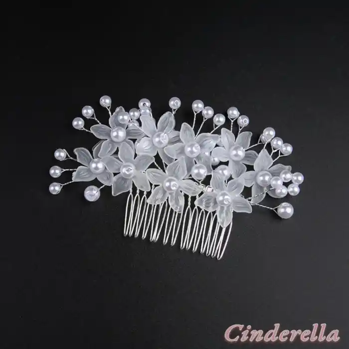 İncili Çiçekli Model İnci Tarak Toka Beyaz - Gelin Tacı Düğün Nişan Kına Söz Saç Topuz Aksesuarı