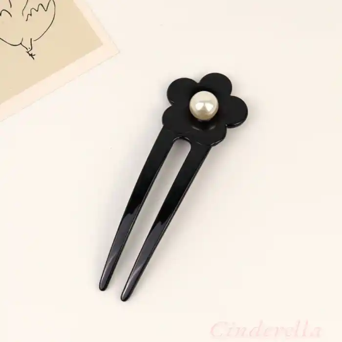 İncili Siyah Model France-Handmade Lüks Kemik Topuz Tokası - Çubuk Saç Topuz Tokası