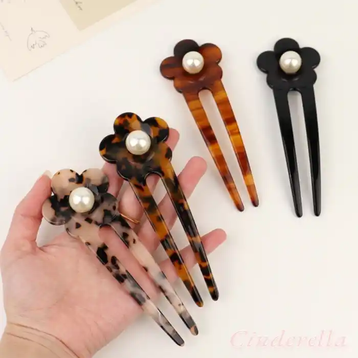 İncili Siyah Model France-Handmade Lüks Kemik Topuz Tokası - Çubuk Saç Topuz Tokası