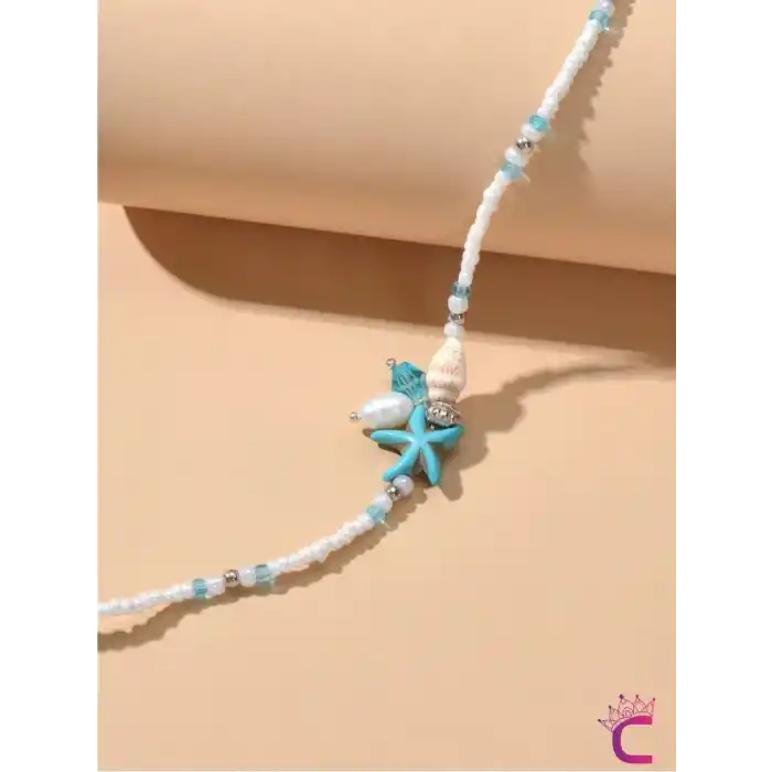 İncili Taşlı Deniz Kabuğu Ayarlanabilir Halhal - Yıldızlı Miyuki Boncuklu Ayak Bilekliği Plaj Takısı