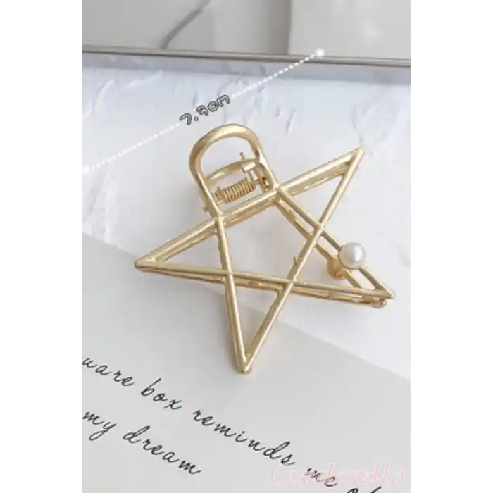 İncili Yıldız Model Kadın Gold Metal Mandal Toka - Orta Boy Sıkı Toplayan Lüks Mandal Saç Tokası