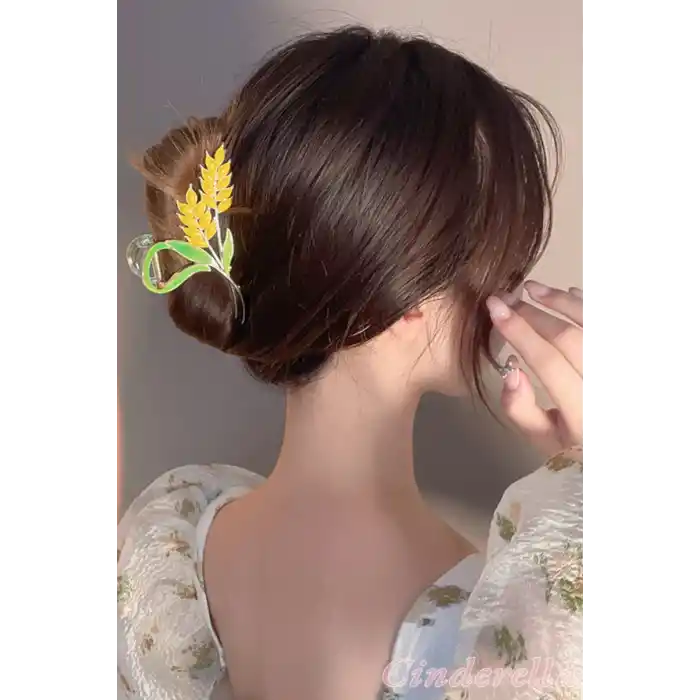 Kadın Buğday Detaylı Gold Metal Mandal Toka - Yeni Sezon Büyük Mandallı Saç Tokası