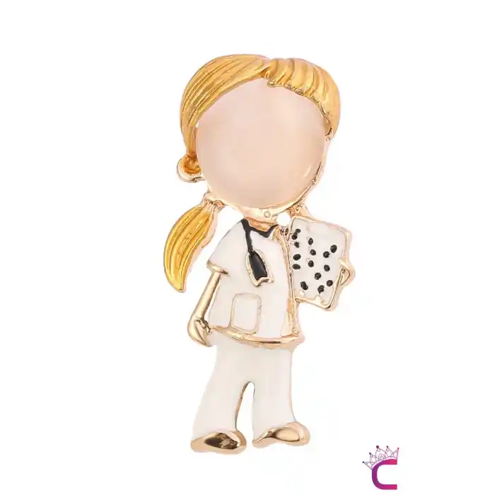 Kadın Doktor Broş - Hediyelik Takı Aksesuar Charm Çanta Süsü Ceket Yaka İğnesi Rozeti Meslek Broşu