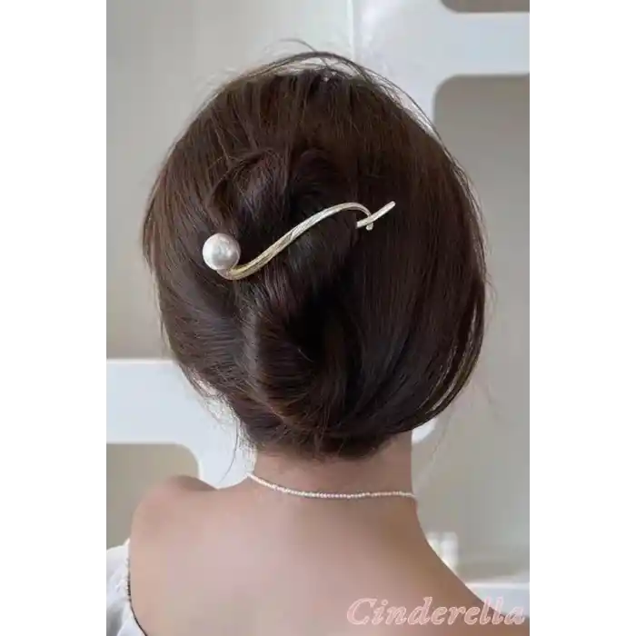 Kadın İnci Taşlı Gold Klips Toka - Lüks Yeni Sezon Kıstırmalı Topuz Saç Tokası