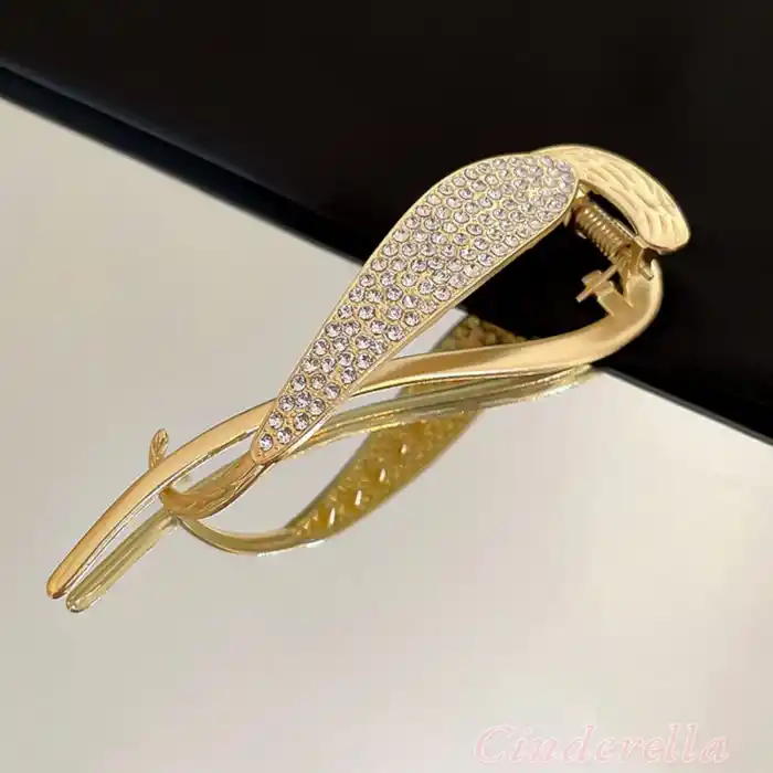 Kadın Kristal Taşlı Gold Klips Toka - Lüks Yeni Sezon Kıstırmalı Topuz Saç Tokası