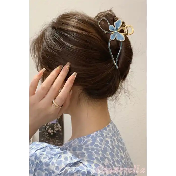 Kadın Mavi Gold Kelebek Detaylı Zarif Metal Mandal Toka - Lüks Mandal Saç Tokası