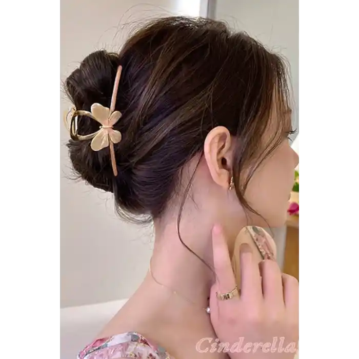 Kadın Pembe Gold Kelebek Detaylı Zarif Metal Mandal Toka - Özel Gün Lüks Modern Mandal Saç Tokası