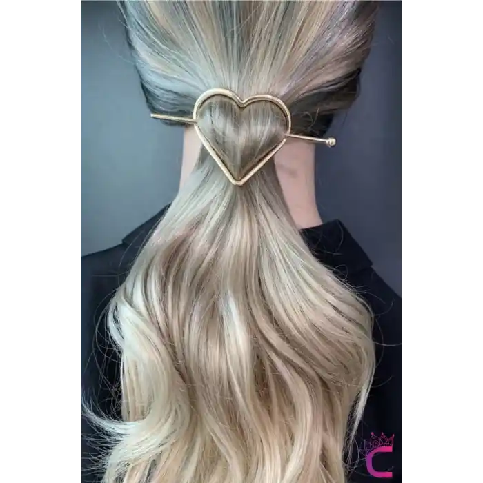 Kalp Tasarım Gold Metal Topuz Tokası - Kadın Aksesuar Kalpli Topuz Çubuk Toka Saç Çubuğu