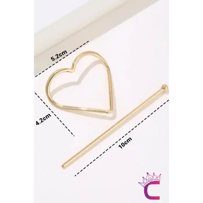 Kalp Tasarım Gold Metal Topuz Tokası - Kadın Aksesuar Kalpli Topuz Çubuk Toka Saç Çubuğu