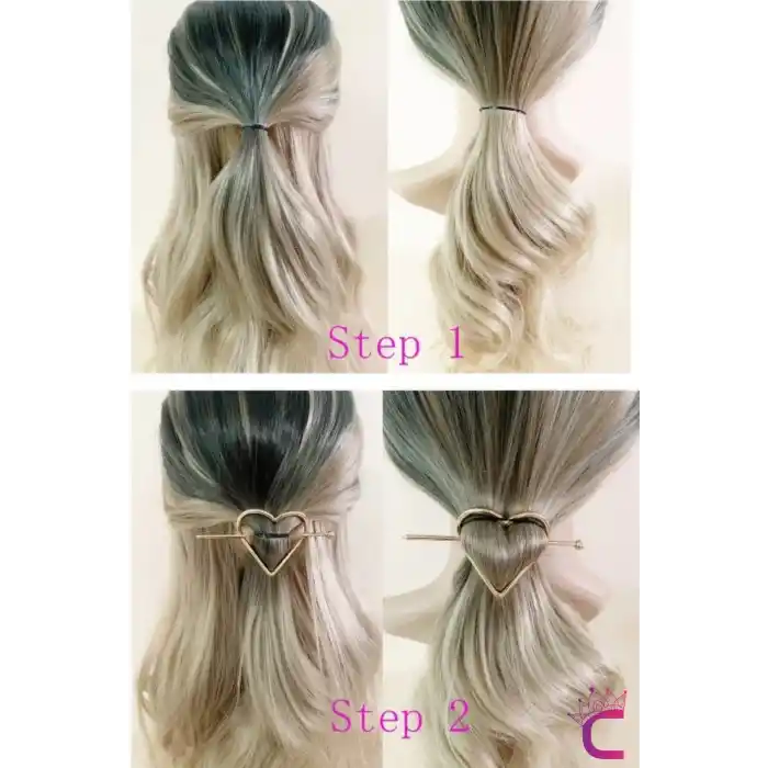 Zarif Yuvarlak Kalpli Çubuk Tasarım Kadın Gold Metal Topuz Tokası - Topuz Toka Çubuk Toka Saç Çubuğu