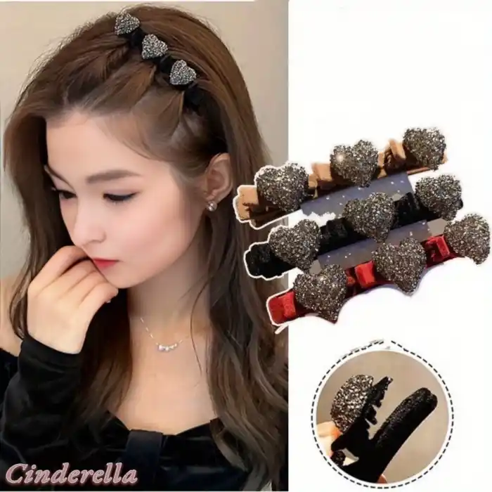 Kalpli Saç Bükücü Kadife Dokulu Yan Saç Tokası Siyah - Mini Taşlı Pens Klips Toka Saç Aksesuarı
