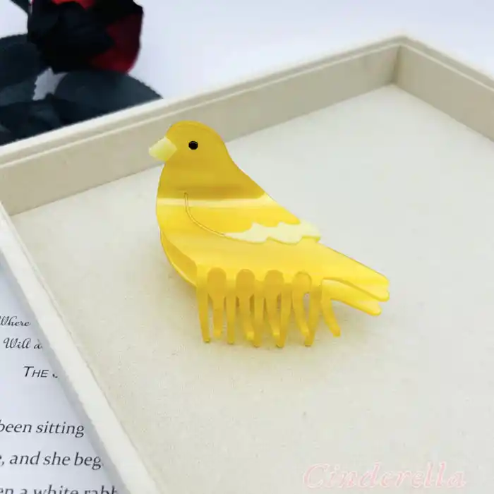 Kanarya Model Lüks Asetat Orta Boy Kemik Mandal Toka 7.5cm - Yazlık Sezon Mandallı Saç Topuz Tokası