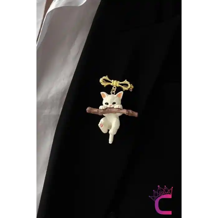 Karikatür Kedi Tasarım Broş - Arkadaşa Sevgiliye Hediyelik Çanta Elbise Ceket Yaka İğnesi Broşu