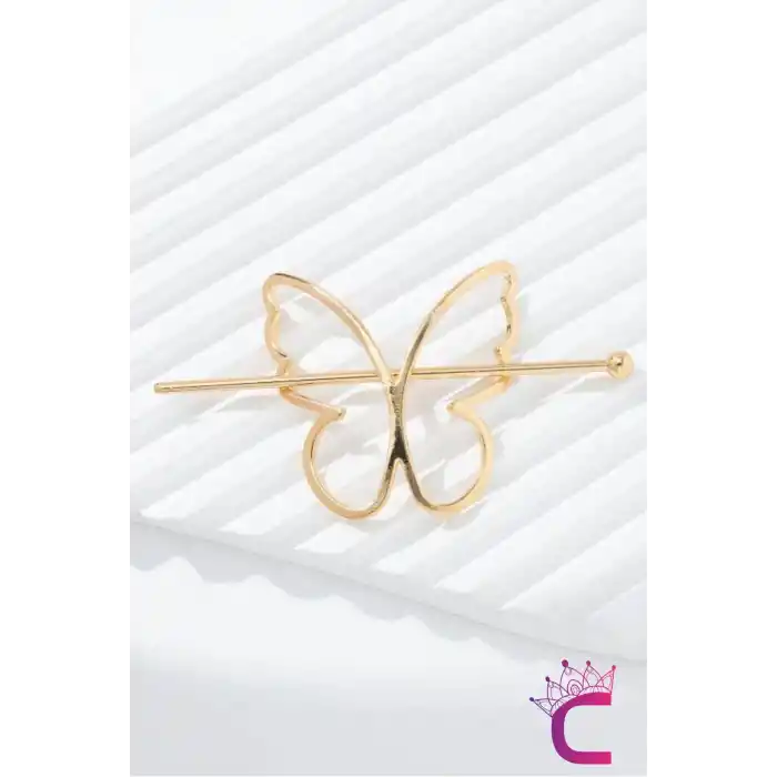 Kelebek Tasarım Gold Metal Topuz Tokası - Kelebekli Çubuk Toka Saç Çubuğu Aksesuar Kadın