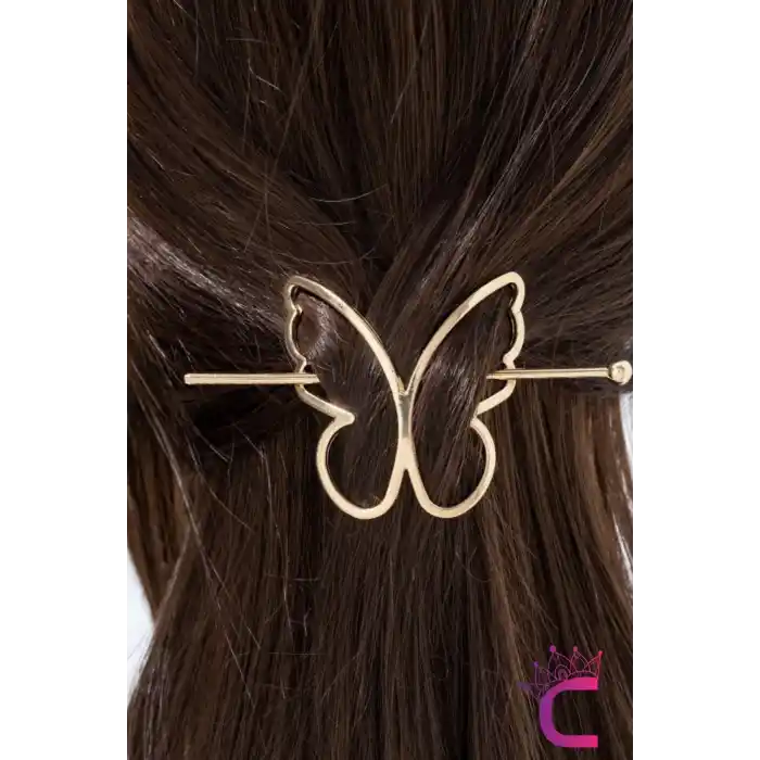 Kelebek Tasarım Gold Metal Topuz Tokası - Kelebekli Çubuk Toka Saç Çubuğu Aksesuar Kadın