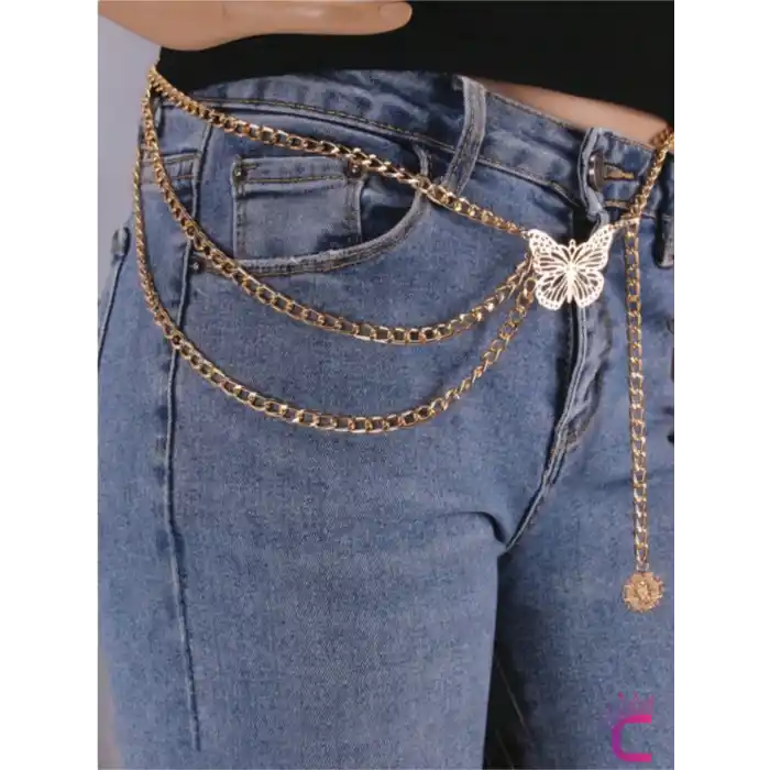 Kelebekli Gold Bel Zinciri - Ayarlanabilir Vücut Elbise Zinciri Kemeri Göbek Takısı Kolyesi Aksesuar