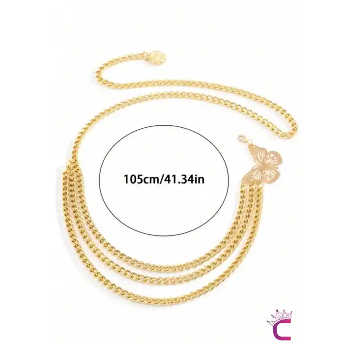 Kelebekli Gold Bel Zinciri - Ayarlanabilir Vücut Elbise Zinciri Kemeri Göbek Takısı Kolyesi Aksesuar