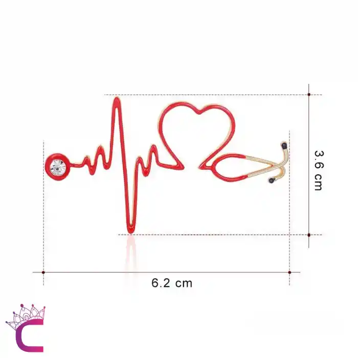 Kırmızı Kalp Atışı Steteskop Doktor Broş Hediyelik Zirkon Taşlı Sağlıkçı Hemşire Yaka İğnesi Broşu