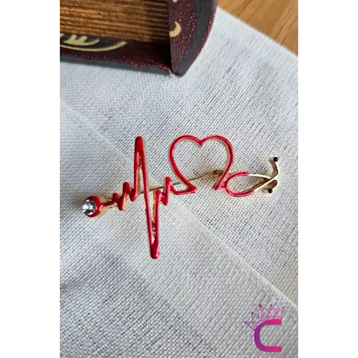 Kırmızı Kalp Atışı Steteskop Doktor Broş Hediyelik Zirkon Taşlı Sağlıkçı Hemşire Yaka İğnesi Broşu