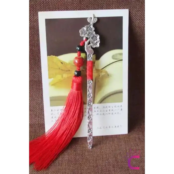 Kitap Ayıracı Tasarım Çiçekli Püsküllü Metal Saç Topuz Tokası 13cm Kız Arkadaş Sevgili Kadına Hediye