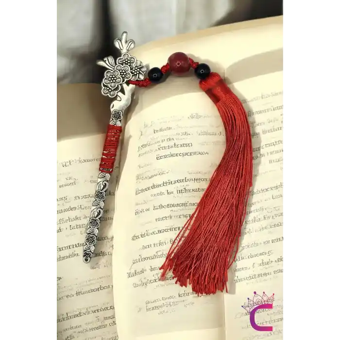 Kitap Ayıracı Tasarım Çiçekli Püsküllü Metal Saç Topuz Tokası 13cm Kız Arkadaş Sevgili Kadına Hediye