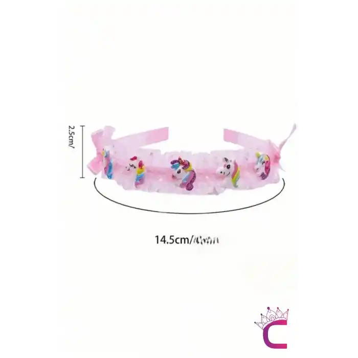 Kız Çocuk Sevimli Fiyonklu Unicorn Taç Pembe - Kurdele Çocuk Taç Saç Bandı Toka Prenses Tacı