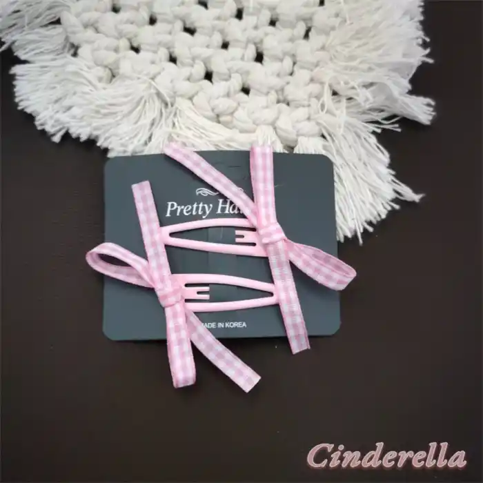 Kore Tarzı Kurdele Fiyonk Model Çıt Çıt Toka Seti Açık Pembe - Sevimli Kız Çocuk Çıtçıt Saç Tokası