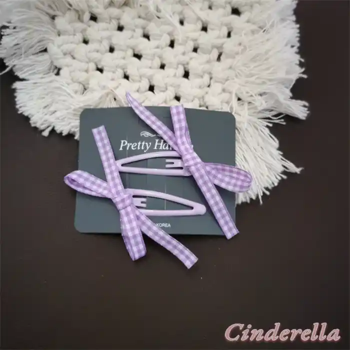 Kore Tarzı Kurdele Fiyonk Model Çıt Çıt Toka Seti Mor - Hediyelik Sevimli Çocuk Çıtçıt Saç Tokası