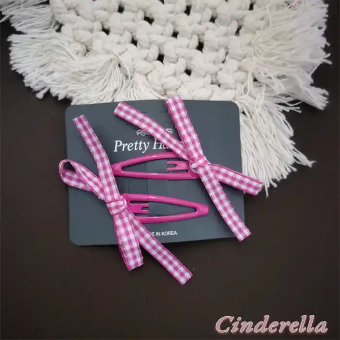 Kore Tarzı Kurdele Fiyonk Model Çıt Çıt Toka Seti Sıcak Pembe - Sevimli Kız Çocuk Çıtçıt Saç Tokası