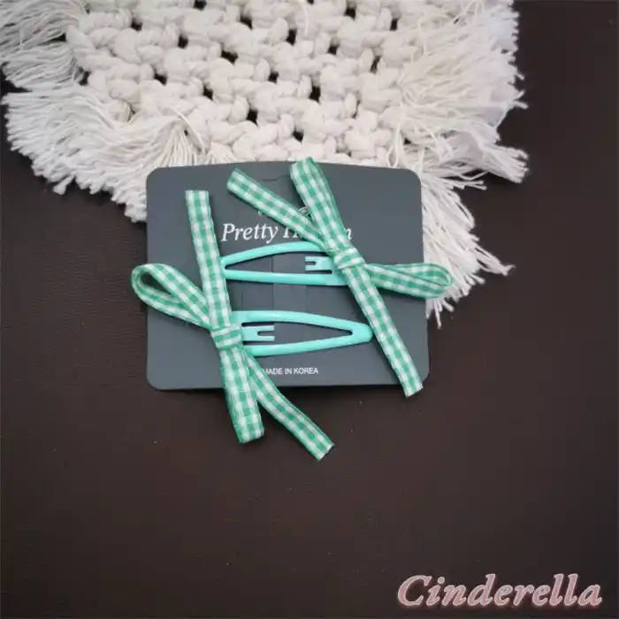 Kore Tarzı Kurdele Fiyonk Model Çıtçıt Toka Seti Yeşil - Zarif Kız Çocuk Çıtçıtlı Saç Tokası