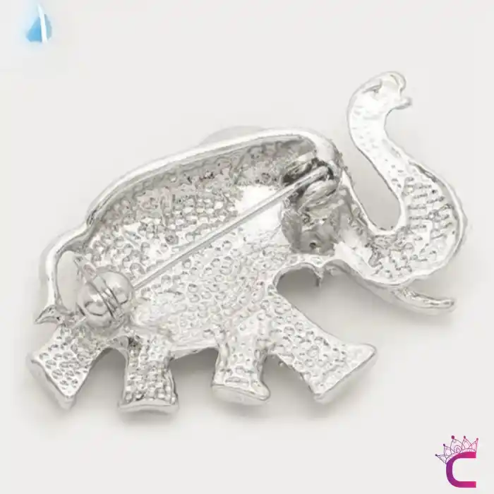 Kristal Taşlı Tasarım Fil Broş Gümüş Renk - Çanta Elbise Ceket Yaka İğnesi Broş Rozeti