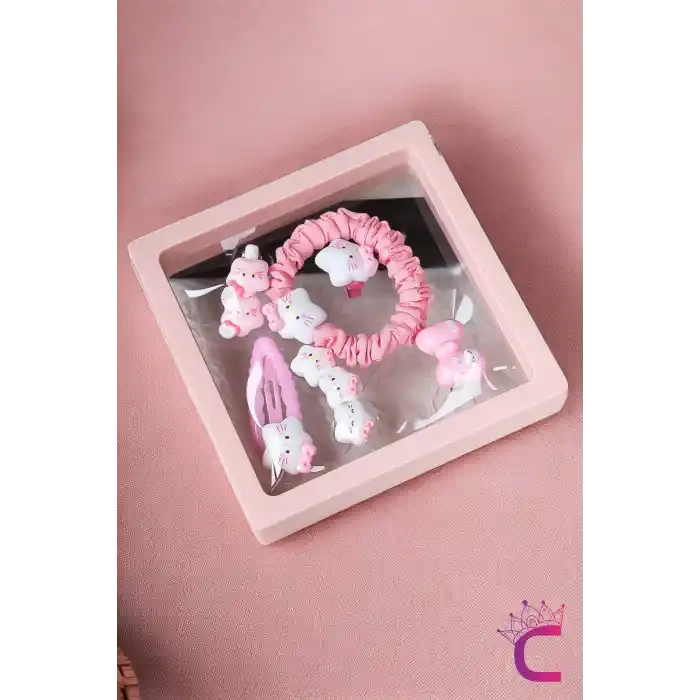 Kt Cat 6lı Özel Kutulu Hediyelik Kız Çocuk Toka Seti - Pembe Çıtçıt Pens Lastikli Bebek Saç Tokası