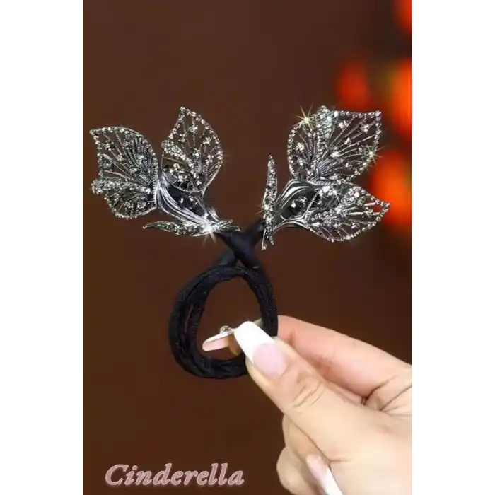 Lale Model Siyah Taşlı Kolay Toplanabilir Kadın Topuz Tokası - Kabarık ve Gür Saç için Moda Saç Toka