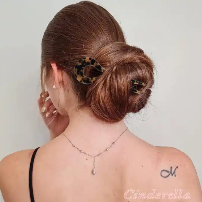 Leopar Desen France-Handmade Lüks Kemik Topuz Tokası - Kalın Saçlara Uygun Çubuk Saç Topuz Tokası