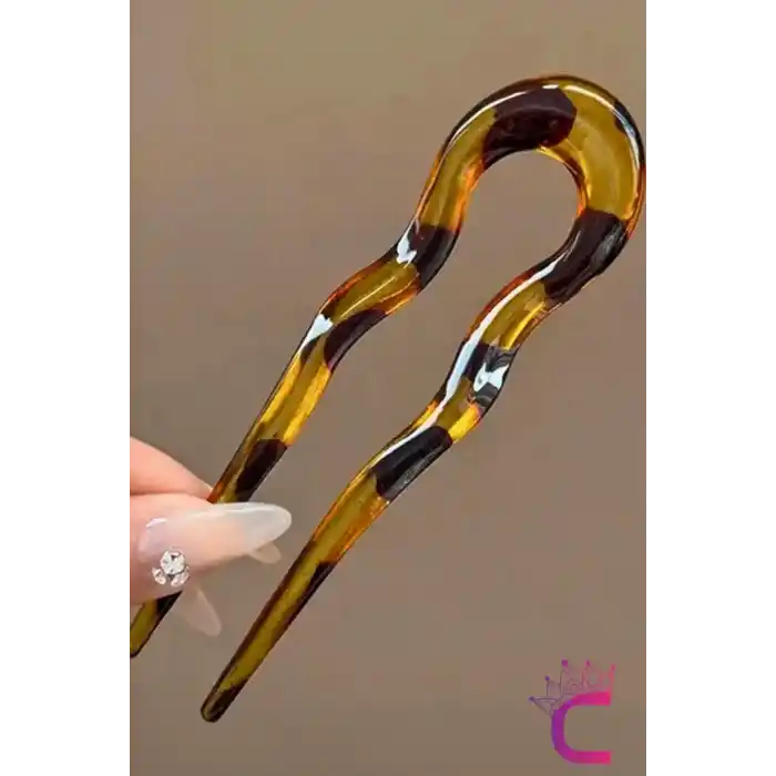 Leopar Desen Geometrik Tasarım Asetat Kadın Saç Topuz Tokası 12.5 cm - Çubuk Toka Saç Çubuğu