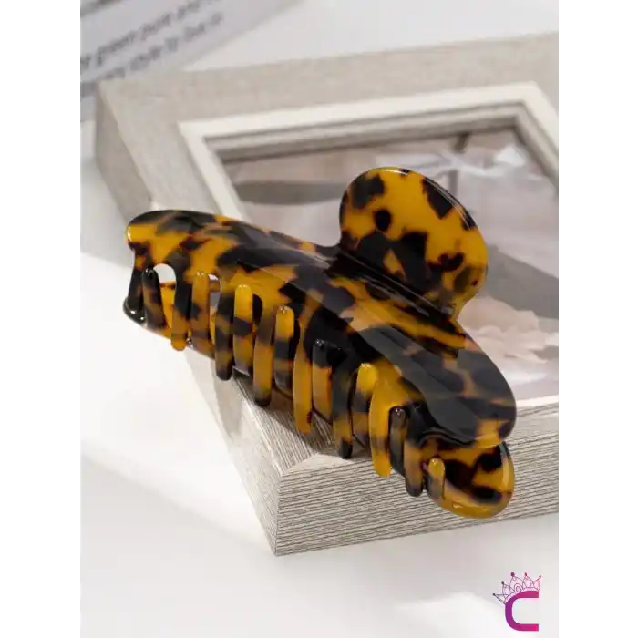 Leopar Desenli Orta Boy Asetat Kemik Kadın Mandal Toka 9 cm - Hediyelik Mandallı Saç Topuz Tokası