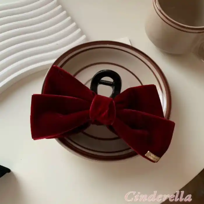 LoveDays Mat Kadife Kumaş Büyük Boy Fiyonk Model Kadın Mandal Toka Bordo - Mandallı Saç Topuz Tokası